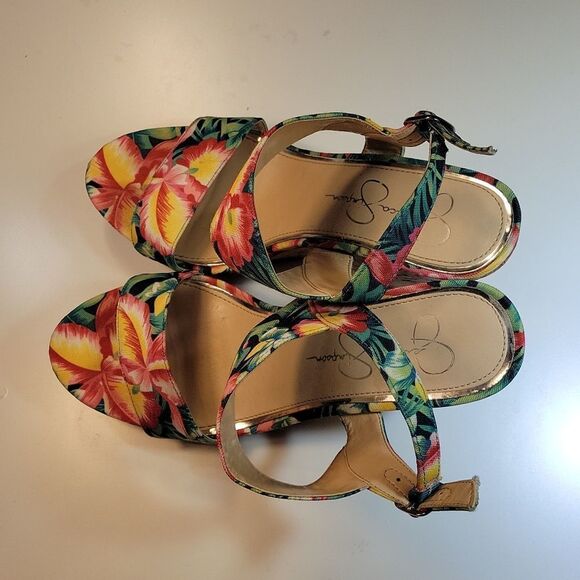 JESSICA SIMPSON JEISHA FLORAL WOMEN"S MULTICOLOR PEEP TOE ANKLE STRAP SANDAL - Picture 7 of 14